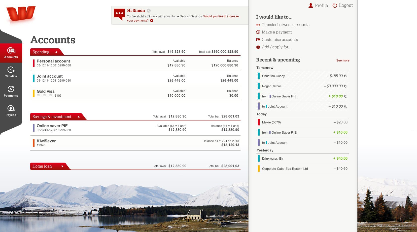 Project showcase image for Westpac Online Banking.