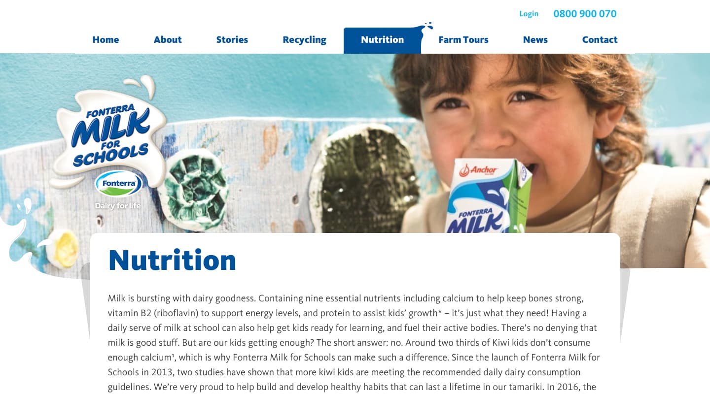 Fonterra Milk for Schools project case study – Desktop designs.