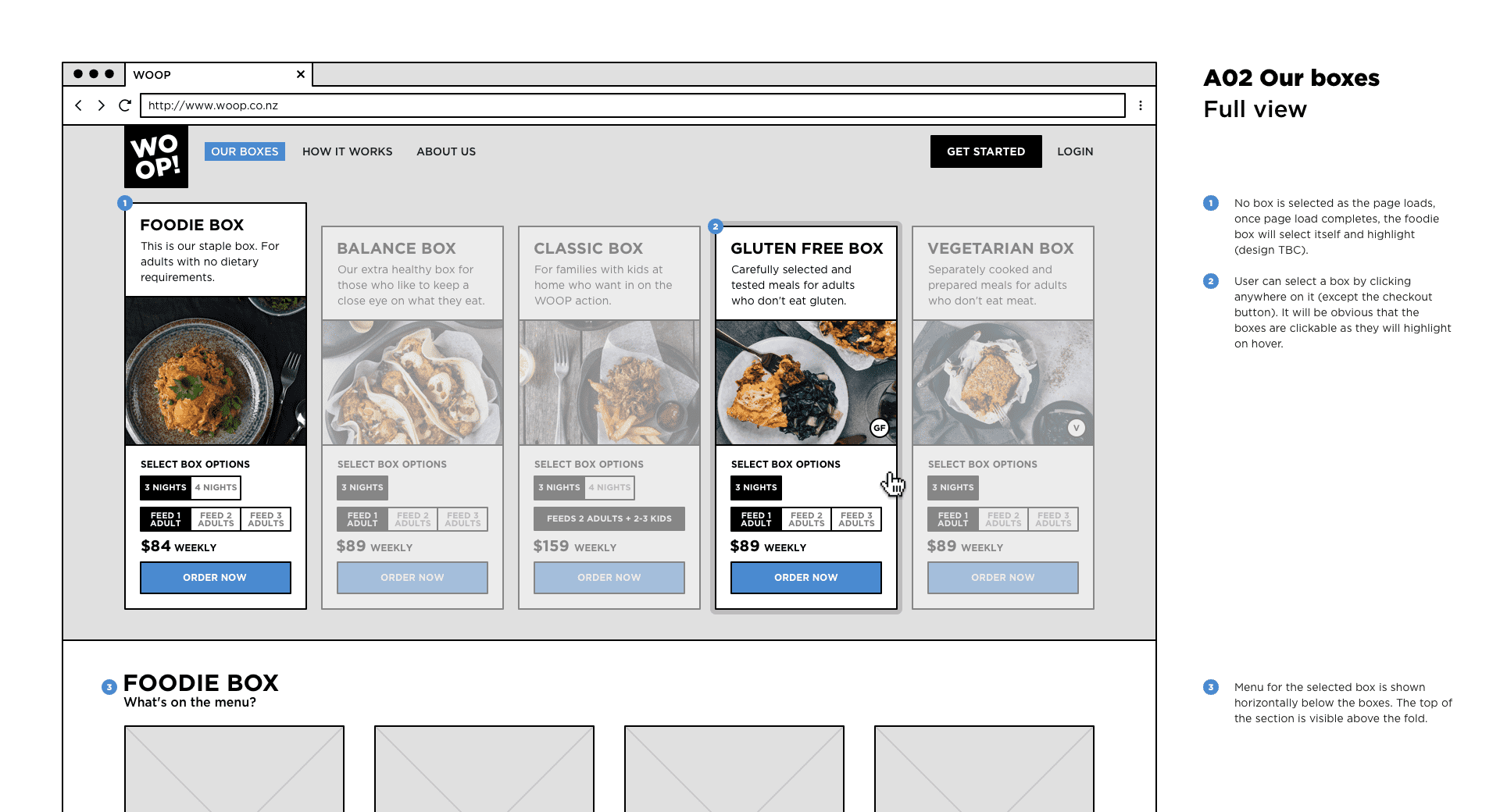 WOOP project case study – Wireframes.